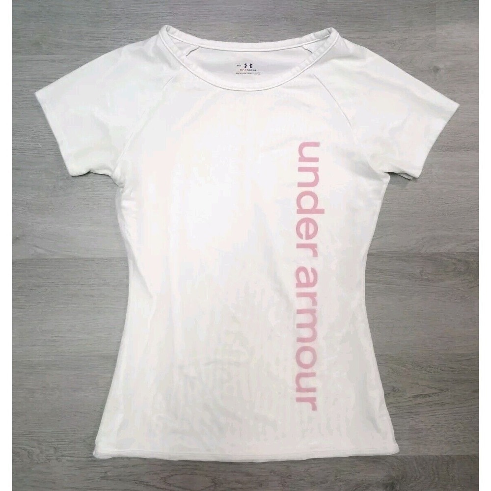 Under Armour Active Heat Gear White Short Sleeve Mesh Overlay Tshirt Size Med